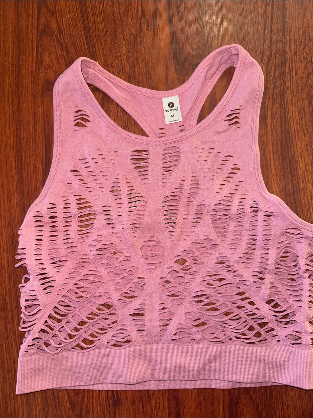 90 Degree By Reflex Lavender Pink Distressed Racerback Crop Tank